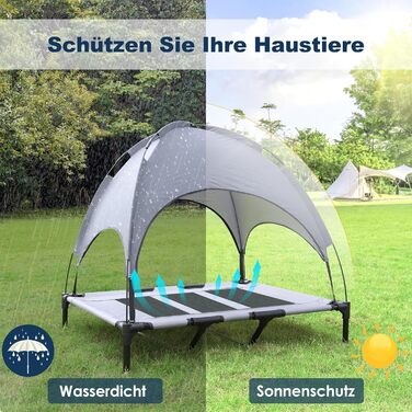 Підвищене ліжко для собак UISEBER 92x76x92 см, Outdoor з дахом, для великих собак до 50 кг, водонепроникне, сіре+чорне (XL)