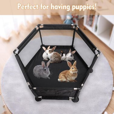 Кінець для цуценят у формі шестикутника, 122x65 см, чорний: ігровий майданчик + м'яка підстилка для великих та малих порід