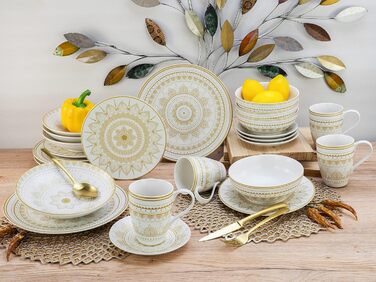 CreaTable MANDALA GOLD: Набір посуду з 16 частин, кераміка, чорний/золотий, для дому та ресторану