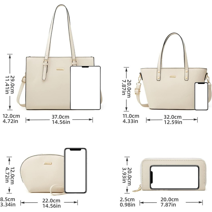 YTL Сумка жіноча Tote Shopper велика на плече та через плече, гаманець, картник, 4-частинний набір, біла, для офісу, школи, покупок, подорожей, подарунок