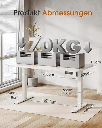 Adjustable Height Standing Desk with Monitor Stand - Ergonomic Electric Sit-Stand Desk, 120x60cm & 200x80cm White