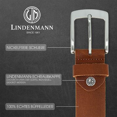 Чоловічий шкіряний ремінь Lindenmann, повноецінна шкіра, колір коньяк, ширина 40 мм, розмір 115 см, довжина 130 см, XXL