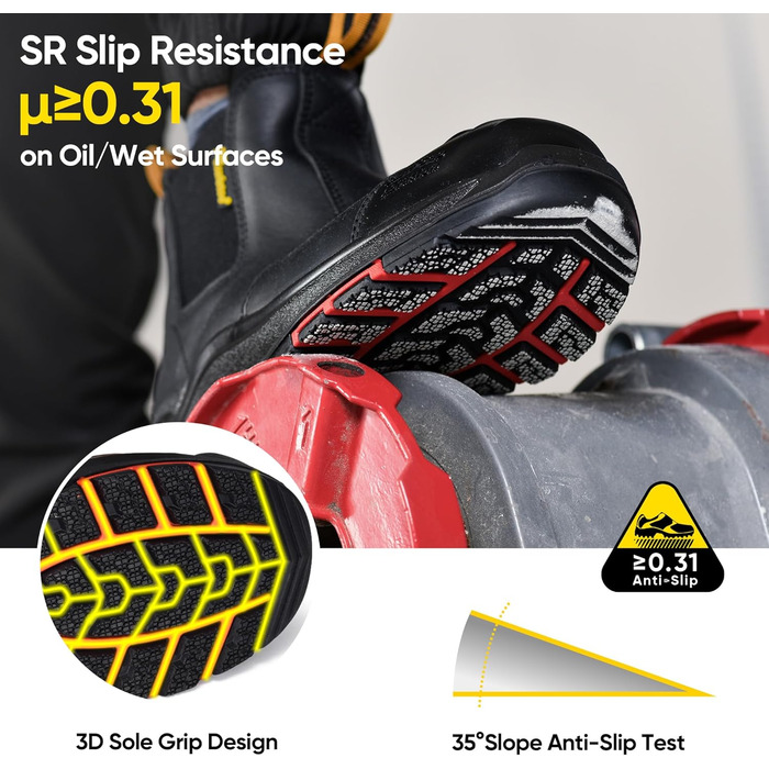 Черевики робочі S3 для чоловіків та жінок, M-8025NB, захисне взуття, шкіряні, водонепроникні, дихаючі, легкі, зручні, композитний захист пальців, антипрокольна підошва, S1P (Чорний, 38 EU)