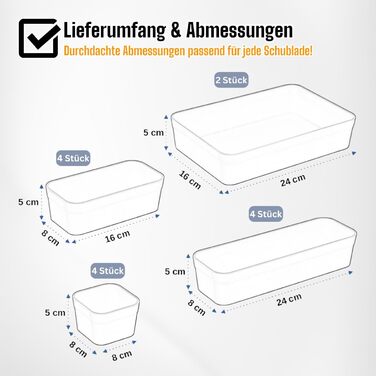 1x Drawer Organizer Set Storage Box One-Piece Adjustable Light Gray