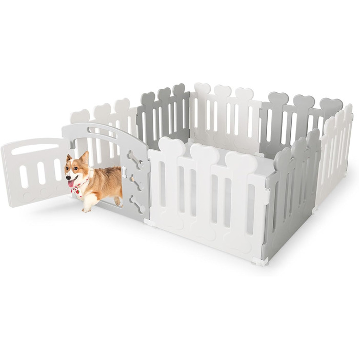 Вольєр для собак Costway 8-панельний, 60 см, з дверцятами, для дому та саду, HDPE пластик, сірий
