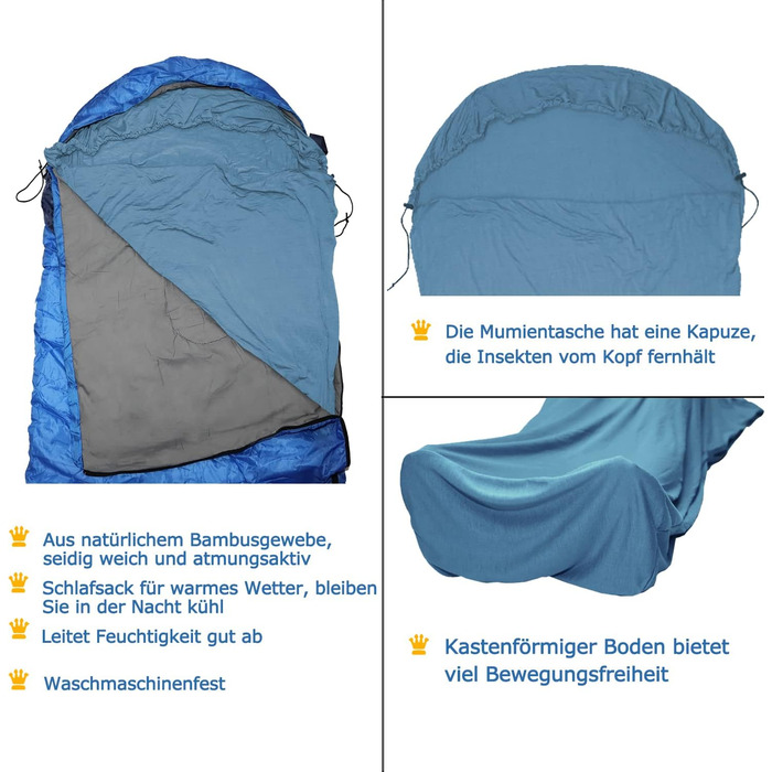 BROWINT Bamboo Travel Bed Sheets, Stretchy Jersey Sleeping Bag for Hotels, Inner Sleeping Bag for Travel and Camping, Rectangular with Pillow Pocket; Breathable, Mummy Sleeping Bag with Hood