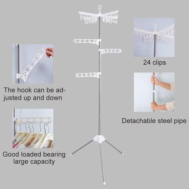 BAOYOUNI Folding Clothes Rack Clothes Drying Rack Garment Rack Clothes Rack Universal Clothes Dryer, with 5 Folding Clothes Hooks, Space-Saving, for Shirts, Blouses, Sweaters, Dresses