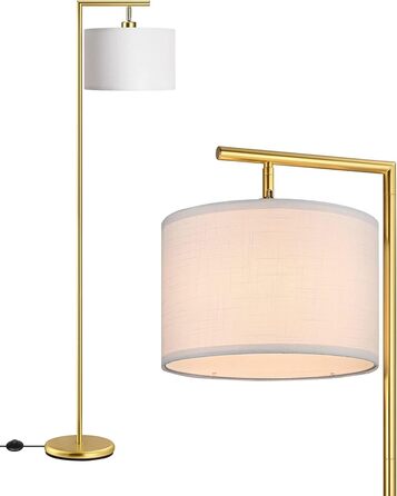 Стійка лампа EDISHINE для вітальні 160 см, аркова лампа сучасного дизайну з регульованим бежевим абажуром з льону, LED E27 лампочка в комплекті, настільна лампа для спальні, дитячої кімнати (Золота)