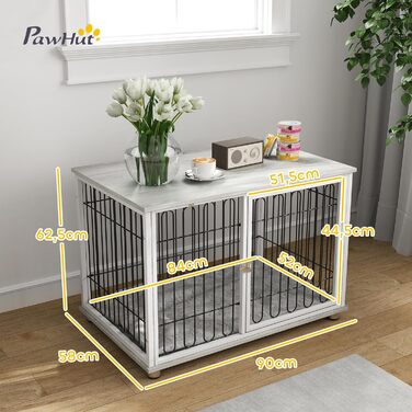 Клітка для собак PawHut з подушкою, регульовані ніжки, столик, сталевий каркас, сіра, 90 x 58 x 62,5 см, до 20 кг