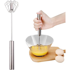 Semi-automatic stainless steel whisk, Semi-automatic whisk, Semi-automatic stainless steel whisk, Rotating push mixer/whisk for whisking, beating, and stirring (10in)