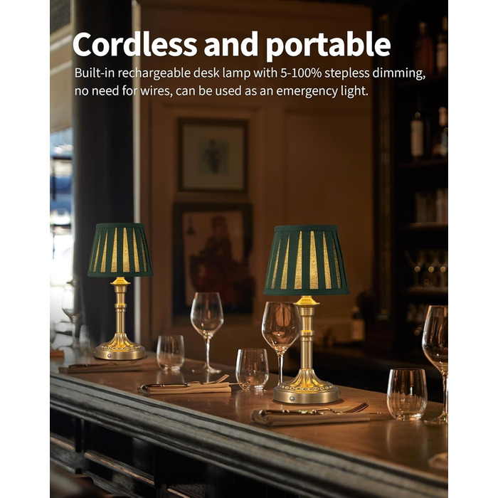 Настільна LED лампа бездротова з акумулятором, димування, сенсорна, бронзова (2 шт) для вітальні, спальні, ванної