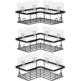 Поличка для душу кутова без свердління, вологостійка, з нержавіючої сталі, органайзер для ванної кімнати (3 шт., чорний)