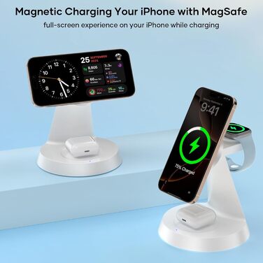 Зарядна станція Mag-Safe 3-в-1: для iPhone, Apple Watch, AirPods (біла)