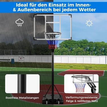 COSTWAY Adjustable Height Basketball Hoop System - Outdoor Mobile Basketball Stand with Wheels & Weight Bag (149-305cm)