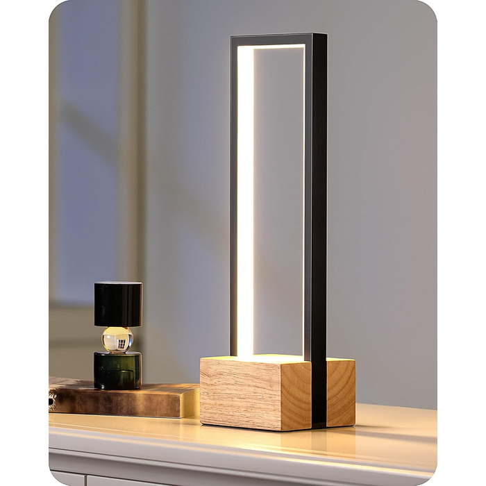 LED настільна лампа EDISHINE з дерева, торкання, регулювання яскравості та функцією пам'яті, 3 колірні температури, 350 люмен, сучасна лампа для вітальні, офісу, подарунок, чорний сучасний стиль