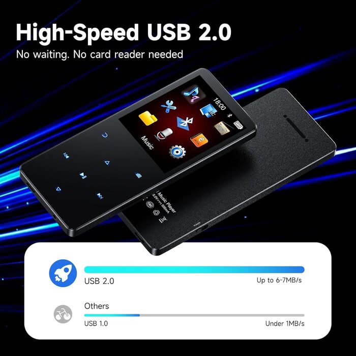 MP3 плеєр 64GB з Bluetooth 5.3, чорний: портативний музичний плеєр з динаміком, диктофоном, FM-радіо, підтримкою карт пам'яті до 128GB