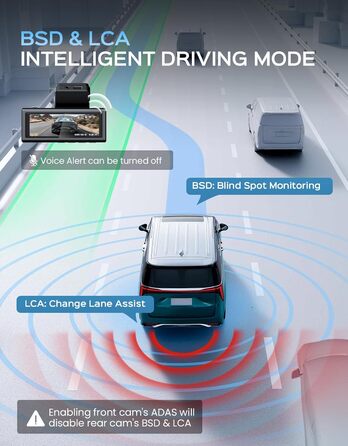Відеореєстратор TECXERLLON 4K з ADAS, GPS, WDR, G-сенсором та нічним баченням, 24/7 парковка, 128GB карта в комплекті