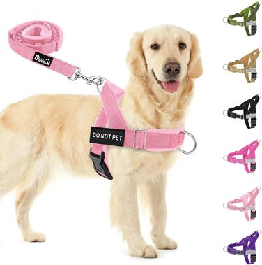 Нашийник для собак середнього та великого розміру з поводком 1,55-1,7 м, м'який та світловідбиваючий, регульований, анти-тяга, для прогулянок (L, Рожевий)