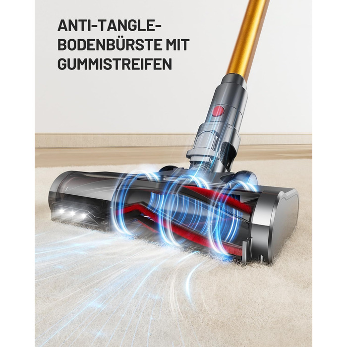 Kissfo Cordless Vacuum Cleaner, 45000Pa/550W/70 Mins Vacuum Cleaner with Self-Standing Function, Anti-Tangle Floor Brush, Scent Card, Highly Efficient Hypa-Filter System for Hard Floors, Carpets, Pet Hair