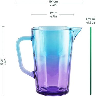 TREND FOR HOME Water Carafe Glass 1 Liter with Comfortable Handle Colorful Water Pitcher 19 cm Glass Jug Blue Purple Glass Pitcher Water Carafe Glass Carafe Pitcher Glass Jug 1l Colorful | Gigi Dreamy Sunset