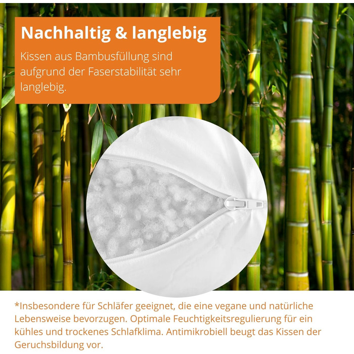 Sleepling Pillow, Bamboo 80 x 80 cm, Cover 100% Cotton quilted with 100% Viscose (Bamboo Fiber), 350 gr. Fill Weight, Ökotex certified, Washable, White