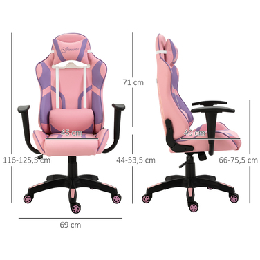Vinsetto Gaming Chair Ergonomic Office Chair, Swivel Chair, Adjustable Massage Lumbar Cushion, Height Adjustable, Pink & Violet, 69x56x125.5cm | Aosom