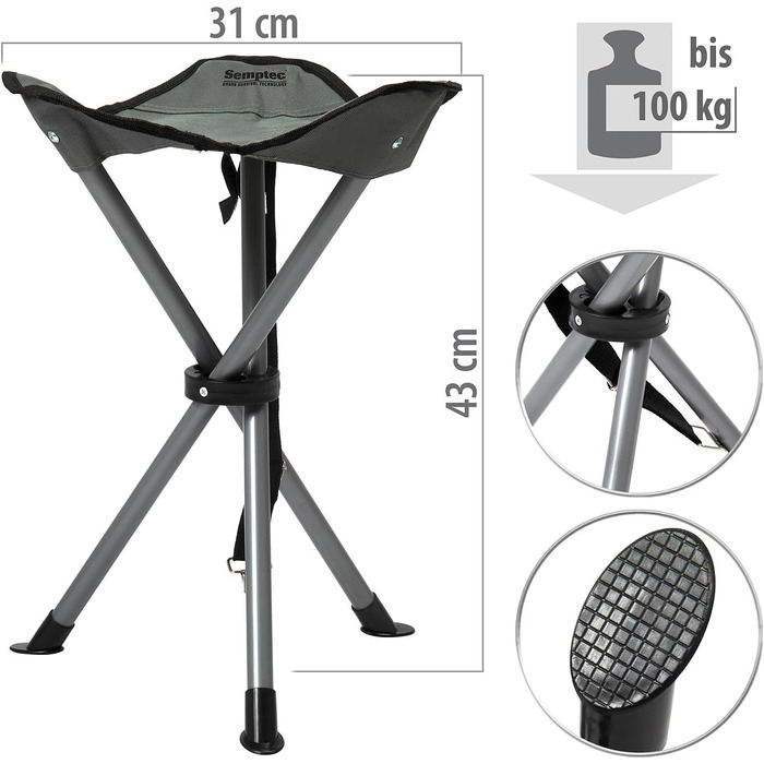 Стілець для кемпінгу Semptec Urban Survival Technology: триногий, висота сидіння 43 см, з сумкою та ременем для перенесення