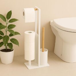 Набір для туалету Relaxdays: тримач туалетного паперу, щітка, тримач рулонів, білий/натуральний, 65 x 21 x 18 см