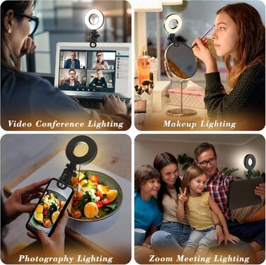 LED кільцева лампа для телефону та ноутбука, світло для селфі з 3 колірними температурами та 5 рівнями яскравості, USB світло для відеоконференцій, Zoom, YouTube, TikTok, макіяжу, фотографії, порожньою конструкцією