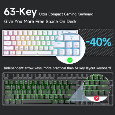 Ігрова клавіатура TMKB T63 з механічними синіми вимикачами, Bluetooth/2.4G/з кабелем