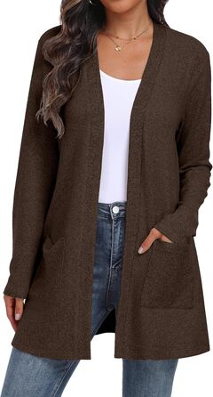 Жіночий кардиган QIXING в'язаний з кишенями, зелений (L, Коричневий) | Зручний, дихаючий, теплий | Для осені та зими