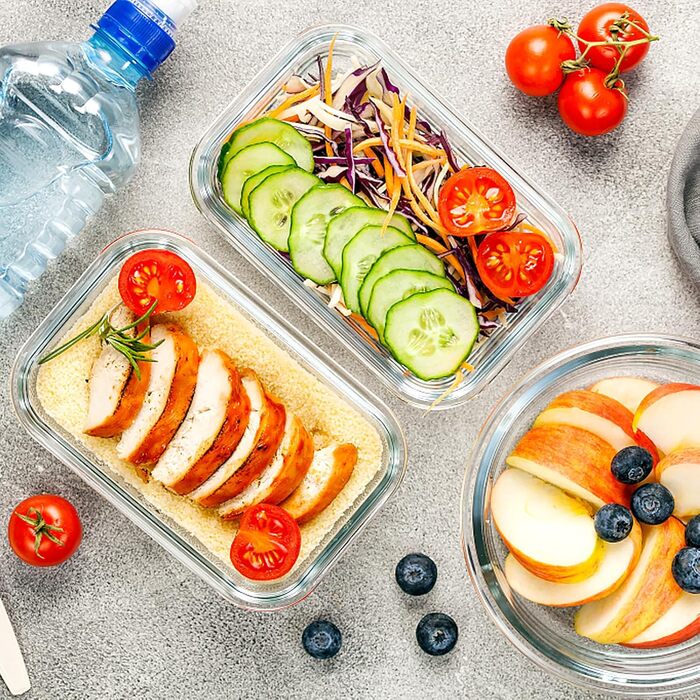 VERONES 10-Piece Glass Crisper Set, Airtight Glass Lunch Containers, Stackable Glass Food Storage Containers Set with Lid, Freezer and Dishwasher Safe, Grey