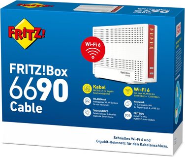 Роутер FRITZ!Box 6690 Cable: Wi-Fi 6, DOCSIS 3.1, USB 3.0, DECT