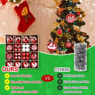 Ялинкові кулі Ilauke, 44 шт. Пластикові кулі червоно-білі, 3 та 6 см. Декорації для ялинки, прикраси на свята, для дому, вечірки, весілля, Різдво.