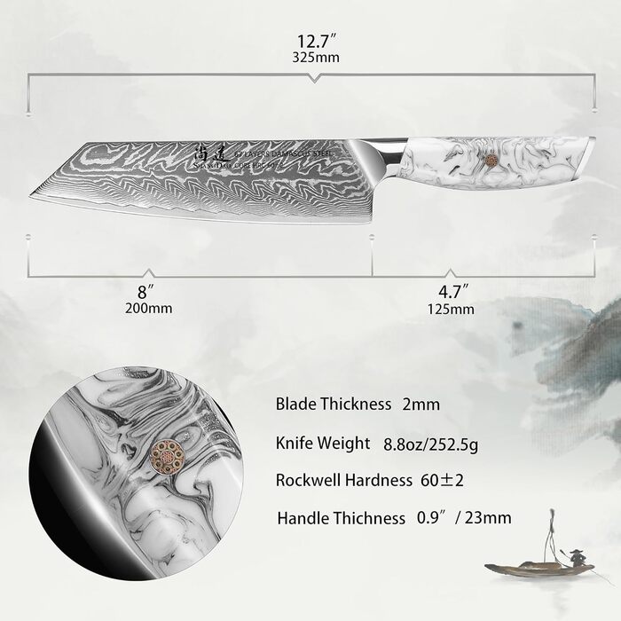 Японський ніж SHANGDAO Kiritsuke 20 см з 67 шарів легованої сталі, ніж для суші, ніж для кухні