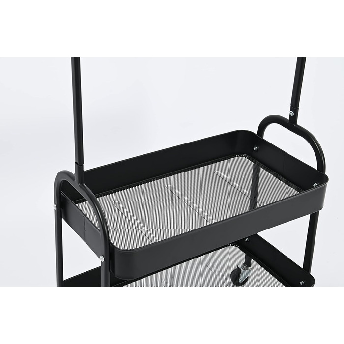 Metal Clothes Rack with 2 Shelves and Clothes Rod on Wheels, Wardrobe Stand for Bedroom, Living Room, Hallway at Home and the Office (White/Black)