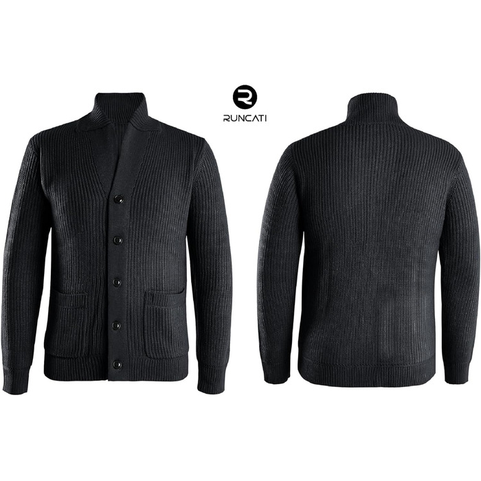 Чоловічий кардиган Runcati з грубого в'язання, великий розмір XL, з коміром-шарфом, на ґудзиках, стильний, чорний