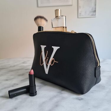 Personalized Cosmetic Bag Initia + Name, Makeup Bag, Toiletry Bag for Women, Handbag, Gift for Women, Makeup Beauty (Large) (L, Black)