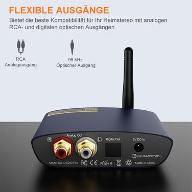 1Mii Bluetooth 5.3 HiFi Аудіоприймач для стереосистеми: Bluetooth адаптер з DAC (384kHz / 32bit), aptX HD, LDAC, вихід Opt/RCA для AV ресивера або підсилювача (блакитний)