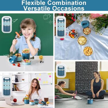 Ланчбокс Lille Home з нержавіючої сталі 1.43л, 3-рівневий, ізольований, без BPA, для їжі на виніс, підходить для жінок та чоловіків (блакитний)