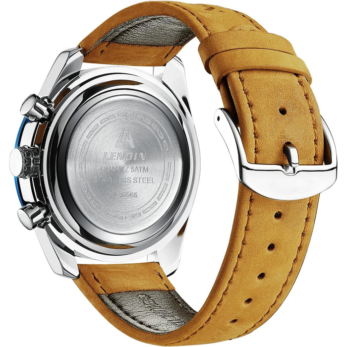 Годинник чоловічий LN LENQIN аналоговий кварцовий з датою, водостійкий 30M, модальний, повсякденний, коричневий, сріблястий, блакитний, без хронографа
