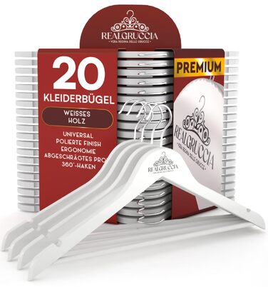 20 дерев'яних вішалок для одягу з антиковзкими виступами. Підходять для штанів, костюмів, сорочок. Реальна ручка, колір темно-коричневий. Полірована поверхня, обертовий гачок, похилі профілі. Розмір: 22x45 см.