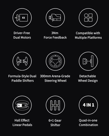 PXN V99 Руль для гонок з педалями та перемикачем передач, 3NM Force Feedback, сумісний з Xbox One, Xbox Series X/S, PC, PS4