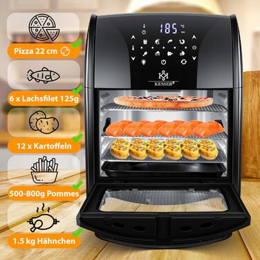 Фритюрниця KESSER® XXL Airfryer 9в1 з грилем, дегідратором та аксесуарами | 1800 Вт, чорний