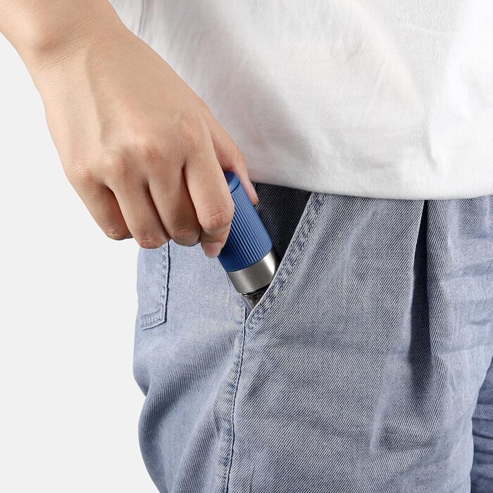 Набір міні-меленців для солі та перцю Vzaahu (2 шт.) з керамічним механізмом, кориця, регульована ступінь помелу, сірий та блакитний, портативні, багаторазові