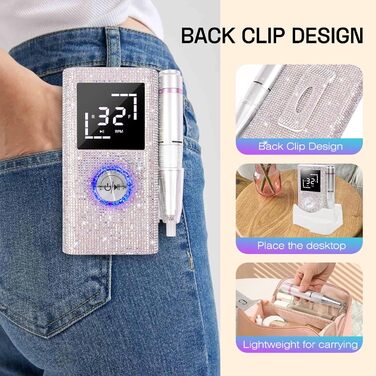 Електрична машинка для манікюру та педикюру - професійна бездротова 45000 об/хв для акрилу, гелю та пудри