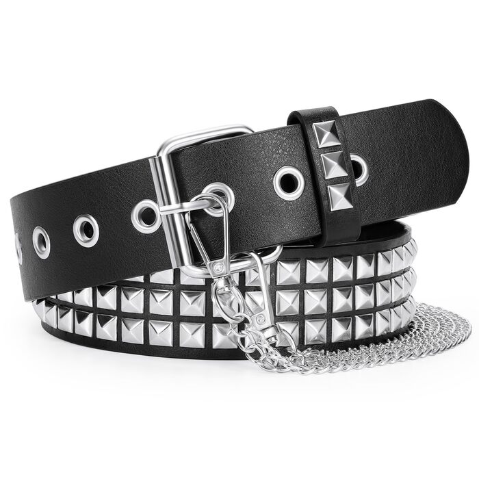 Лідер шкіряний ремінь з пряжками WERFORU - Пряжка, Пряжка, Гіпси, Джинси, Штани, для жінок та чоловіків, чорний (з ланцюгом)