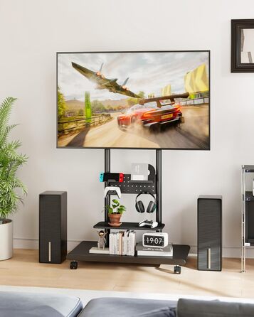 Підставка для телевізора на колесах, 50-90 дюймів, до 70 кг, регульована висота та нахил, з полицями, VESA 600x400 мм