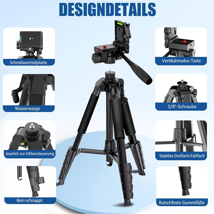 Штатив для камери Lusweimi 187 см з поворотним кріпленням 360° та 2 QR-пластинами, для Sony/Nikon/Canon, смартфонів, TikTok, Vlog (чорний)