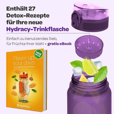 Пляшка для води Hydracy з фруктовою вставкою 500 мл, BPA-free, з міткою часу, спортивна, блакитна 